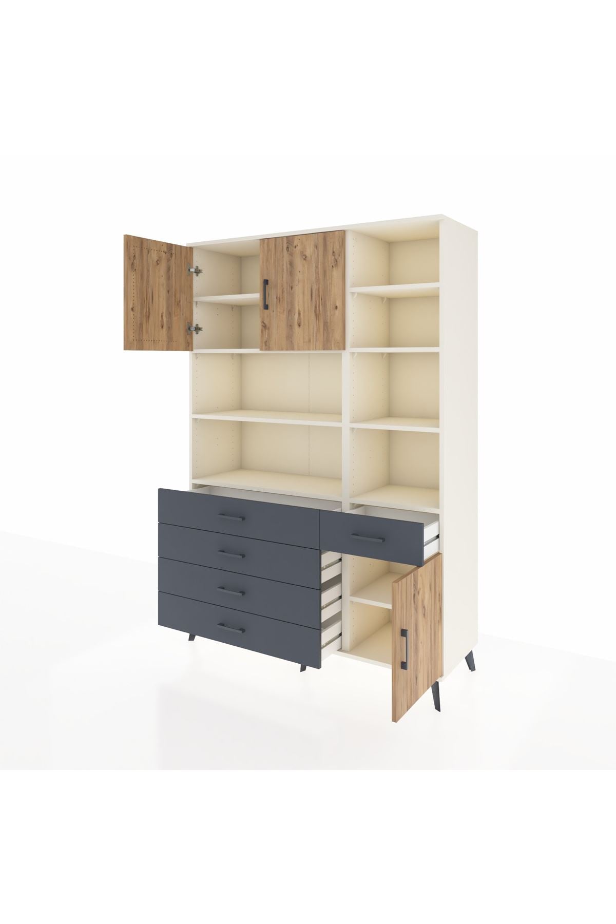 Hyperion Dolap 9 Raflı 5 Çekmeceli 3 Kapaklı 132x44x195 Aytaşı-Çam/Antrasit