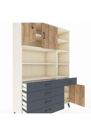 Hyperion Dolap 9 Raflı 5 Çekmeceli 3 Kapaklı 132x44x195 Aytaşı-Çam/Antrasit