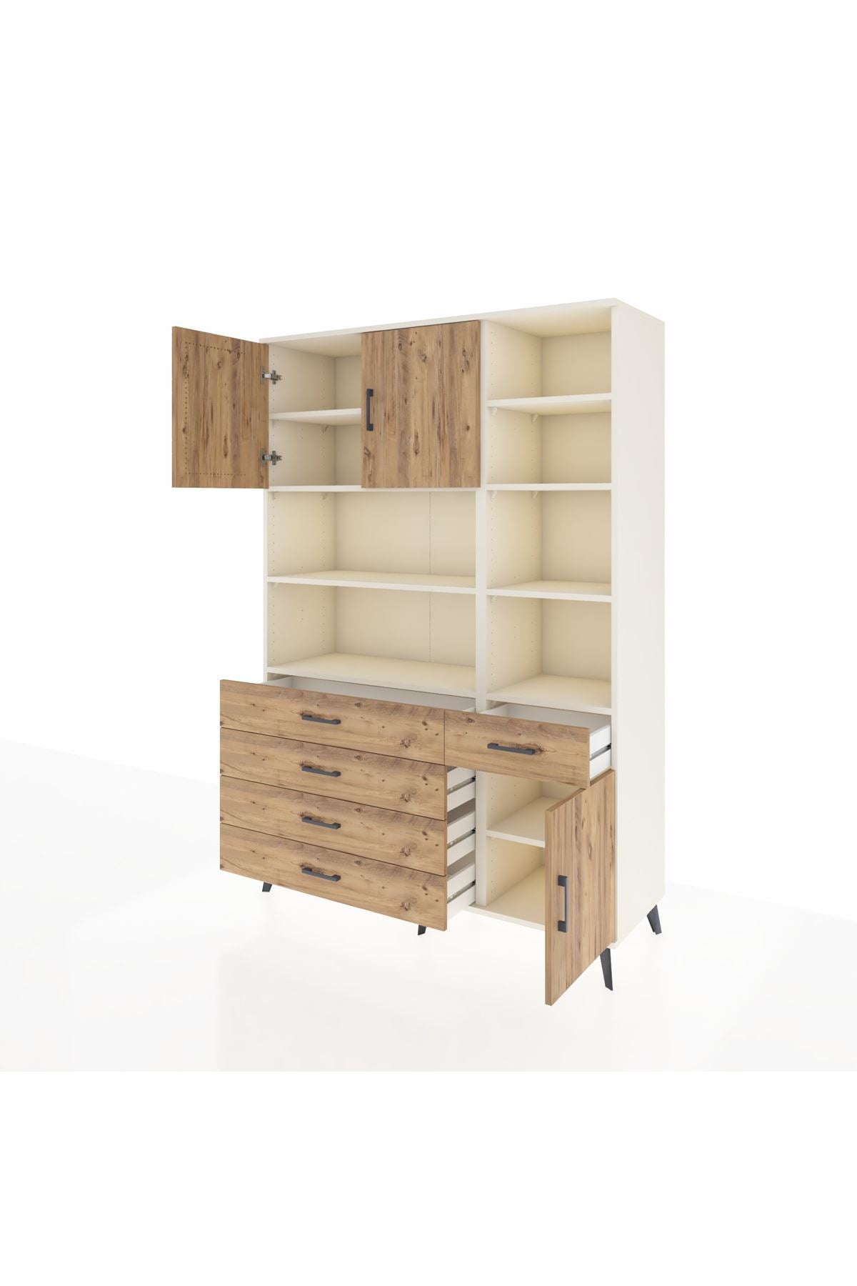 Hyperion Dolap 9 Raflı 5 Çekmeceli 3 Kapaklı 132x44x195 Aytaşı-Çam/Çam