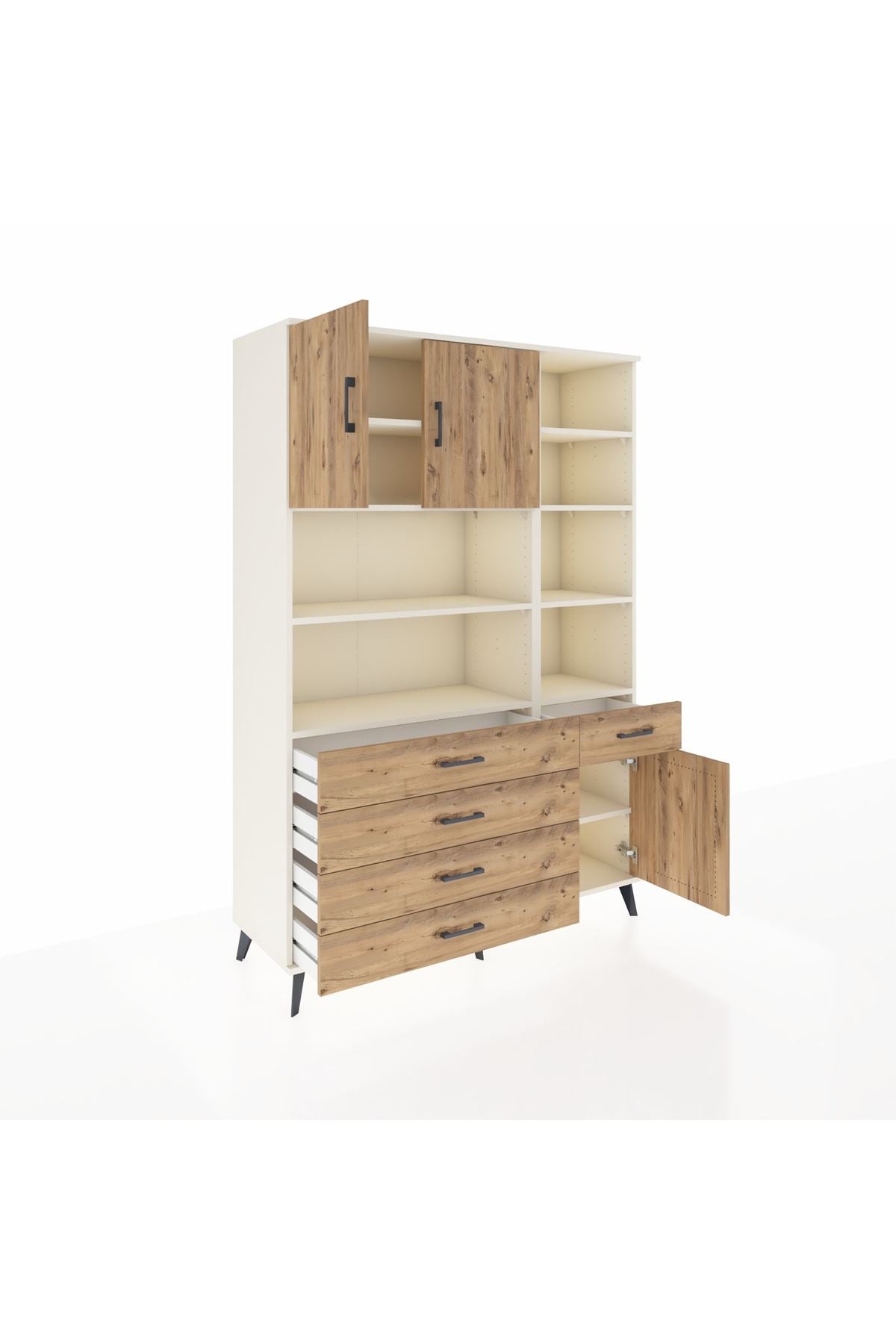 Hyperion Dolap 9 Raflı 5 Çekmeceli 3 Kapaklı 132x44x195 Aytaşı-Çam/Çam