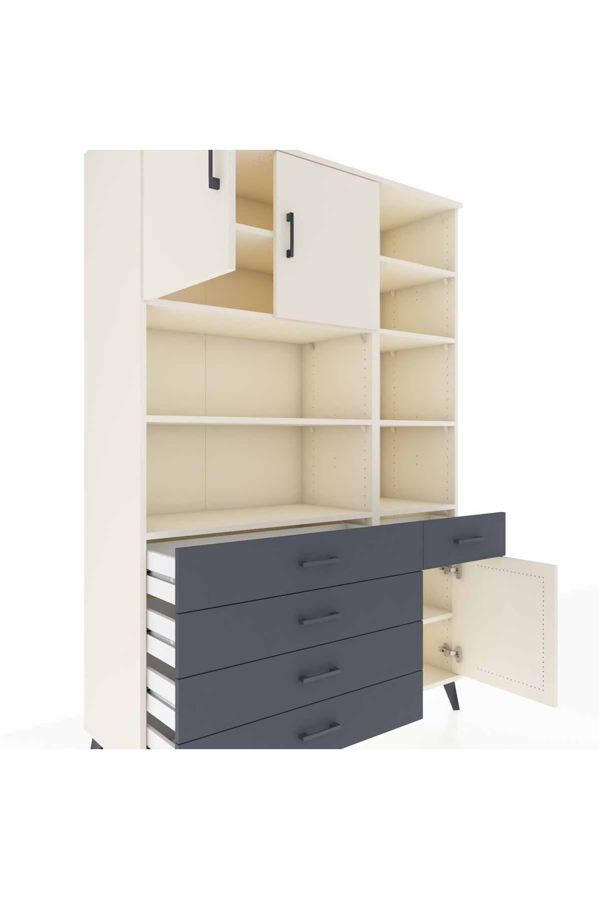 Hyperion Dolap 9 Raflı 5 Çekmeceli 3 Kapaklı 132x44x195 Aytaşı-Aytaşı/Antrasit