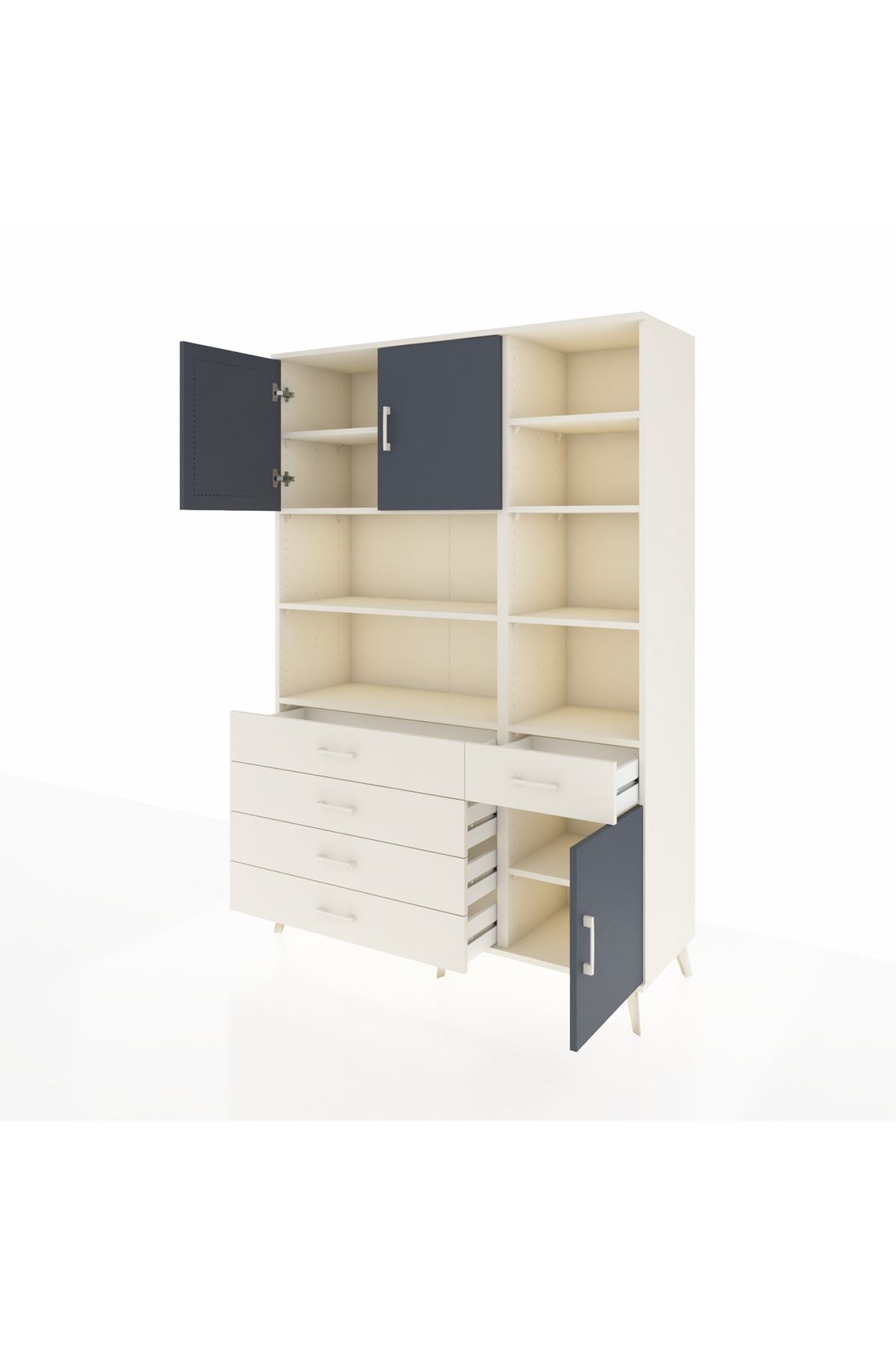 Hyperion Dolap 9 Raflı 5 Çekmeceli 3 Kapaklı 132x44x195 Aytaşı-Antrasit/Aytaşı