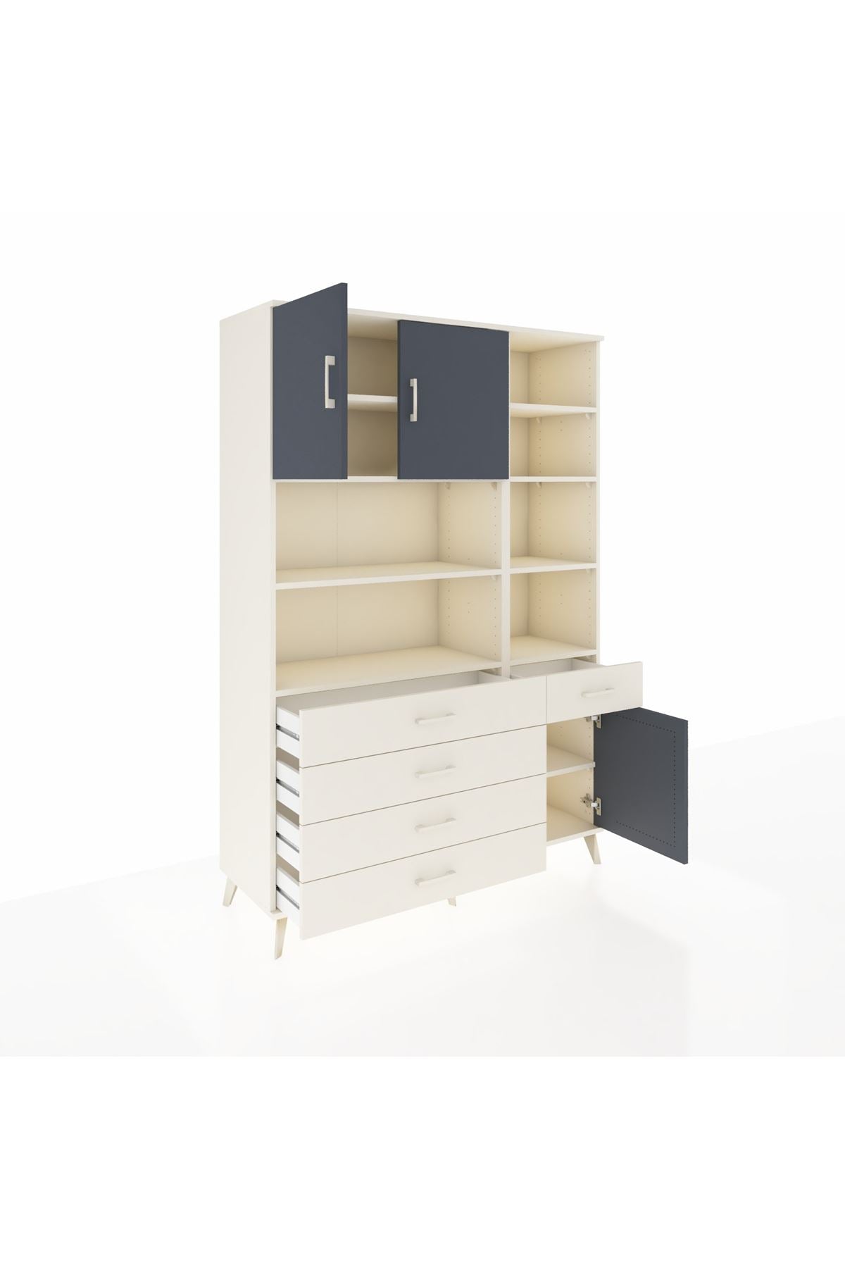 Hyperion Dolap 9 Raflı 5 Çekmeceli 3 Kapaklı 132x44x195 Aytaşı-Antrasit/Aytaşı