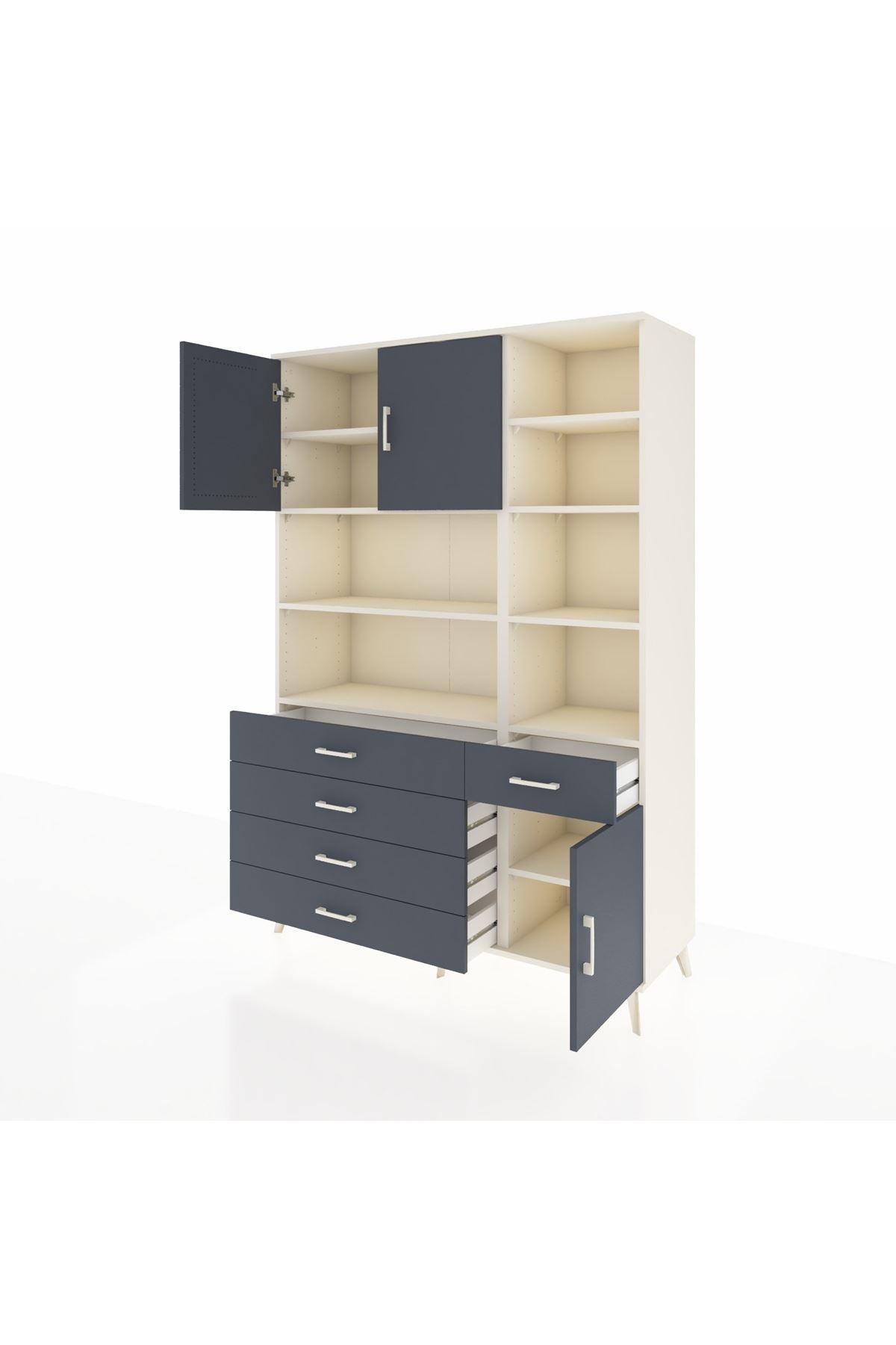 Hyperion Dolap 9 Raflı 5 Çekmeceli 3 Kapaklı 132x44x195 Aytaşı-Antrasit/Antrasit