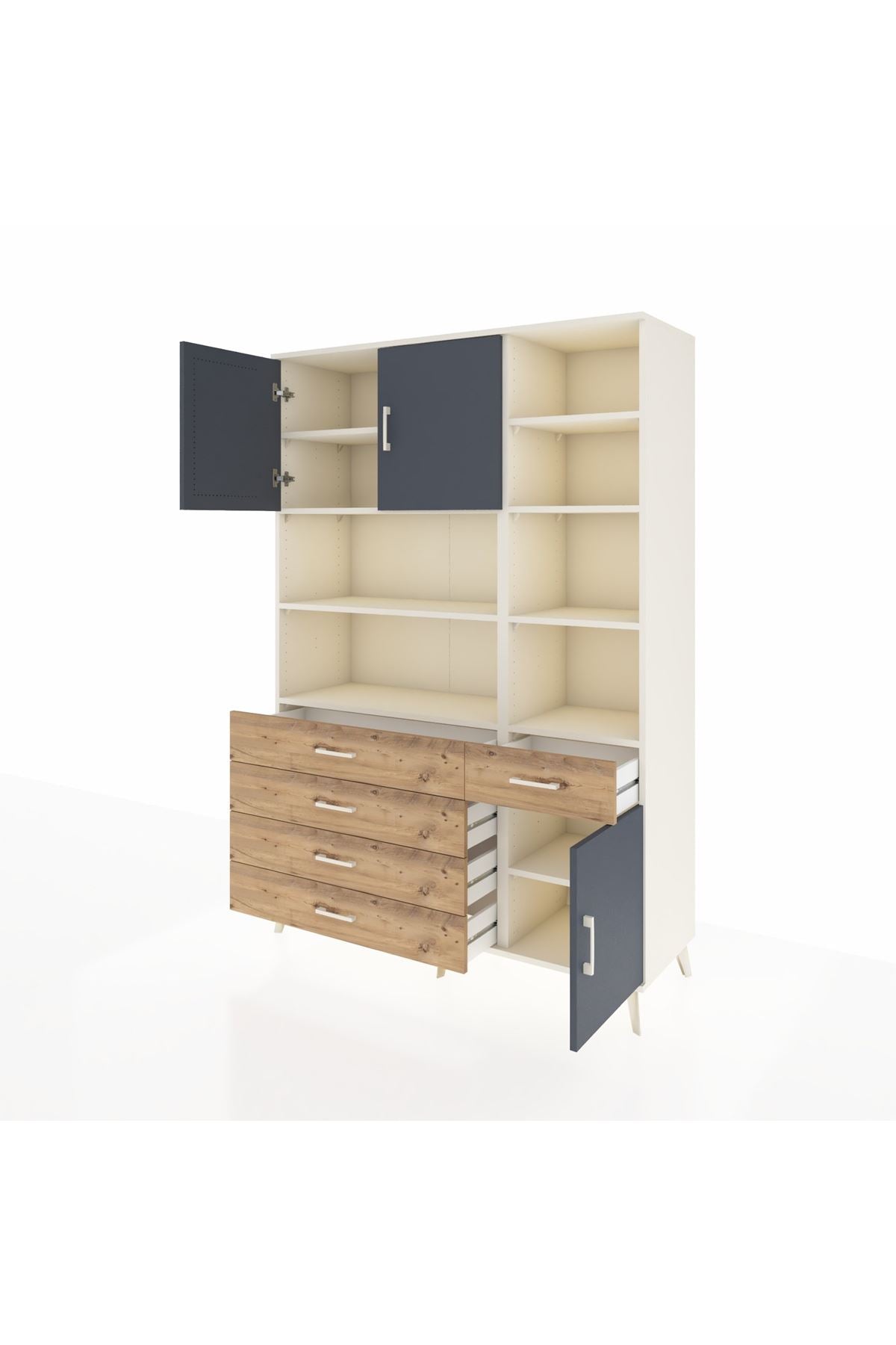 Hyperion Dolap 9 Raflı 5 Çekmeceli 3 Kapaklı 132x44x195 Aytaşı-Antrasit/Çam