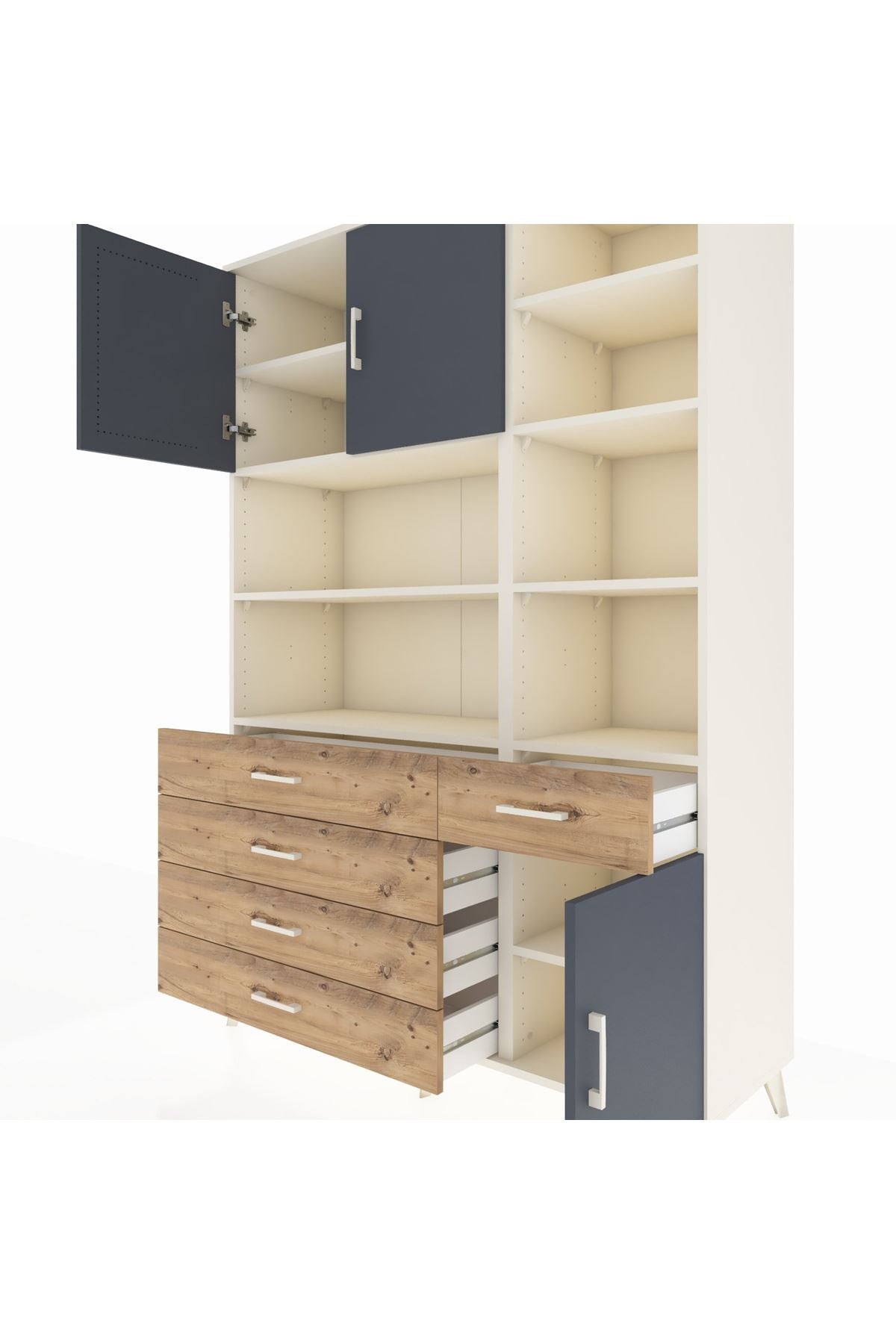 Hyperion Dolap 9 Raflı 5 Çekmeceli 3 Kapaklı 132x44x195 Aytaşı-Antrasit/Çam