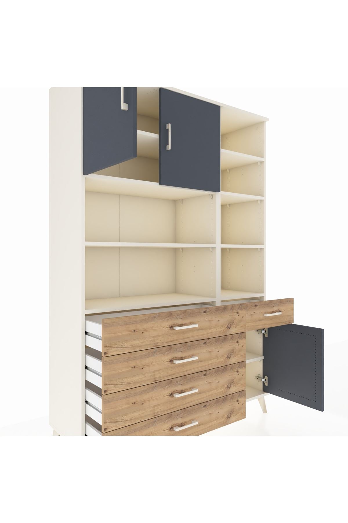 Hyperion Dolap 9 Raflı 5 Çekmeceli 3 Kapaklı 132x44x195 Aytaşı-Antrasit/Çam