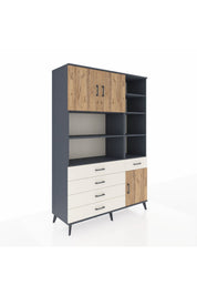 Hyperion Dolap 9 Raflı 5 Çekmeceli 3 Kapaklı 132x44x195 Antrasit-Çam/Aytaşı