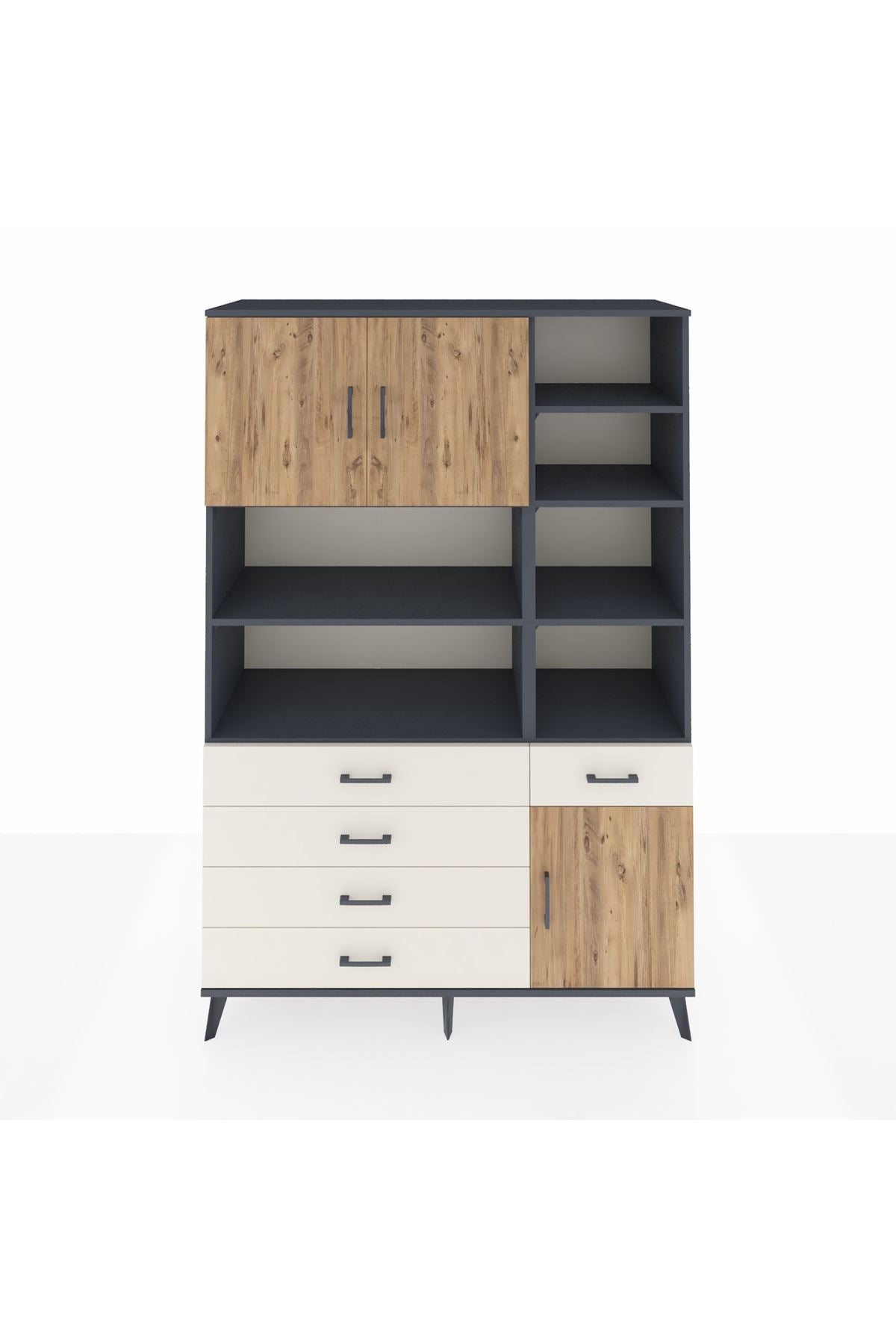 Hyperion Dolap 9 Raflı 5 Çekmeceli 3 Kapaklı 132x44x195 Antrasit-Çam/Aytaşı