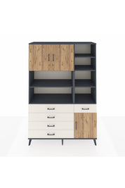 Hyperion Dolap 9 Raflı 5 Çekmeceli 3 Kapaklı 132x44x195 Antrasit-Çam/Aytaşı