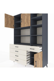 Hyperion Dolap 9 Raflı 5 Çekmeceli 3 Kapaklı 132x44x195 Antrasit-Çam/Aytaşı