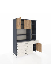 Hyperion Dolap 9 Raflı 5 Çekmeceli 3 Kapaklı 132x44x195 Antrasit-Çam/Aytaşı