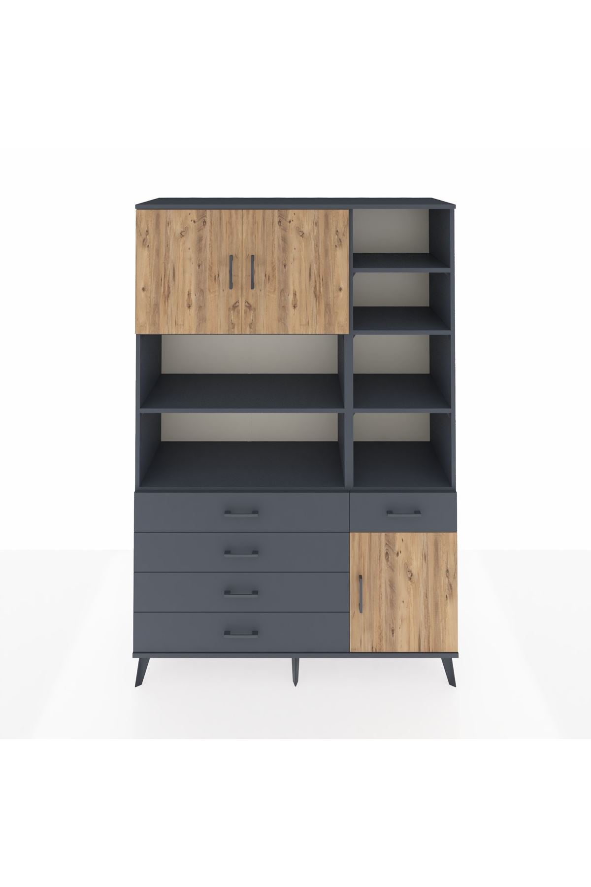 Hyperion Dolap 9 Raflı 5 Çekmeceli 3 Kapaklı 132x44x195 Antrasit-Çam/Antrasit