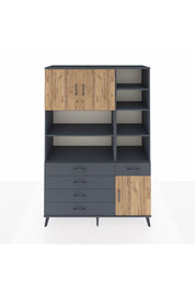 Hyperion Dolap 9 Raflı 5 Çekmeceli 3 Kapaklı 132x44x195 Antrasit-Çam/Antrasit