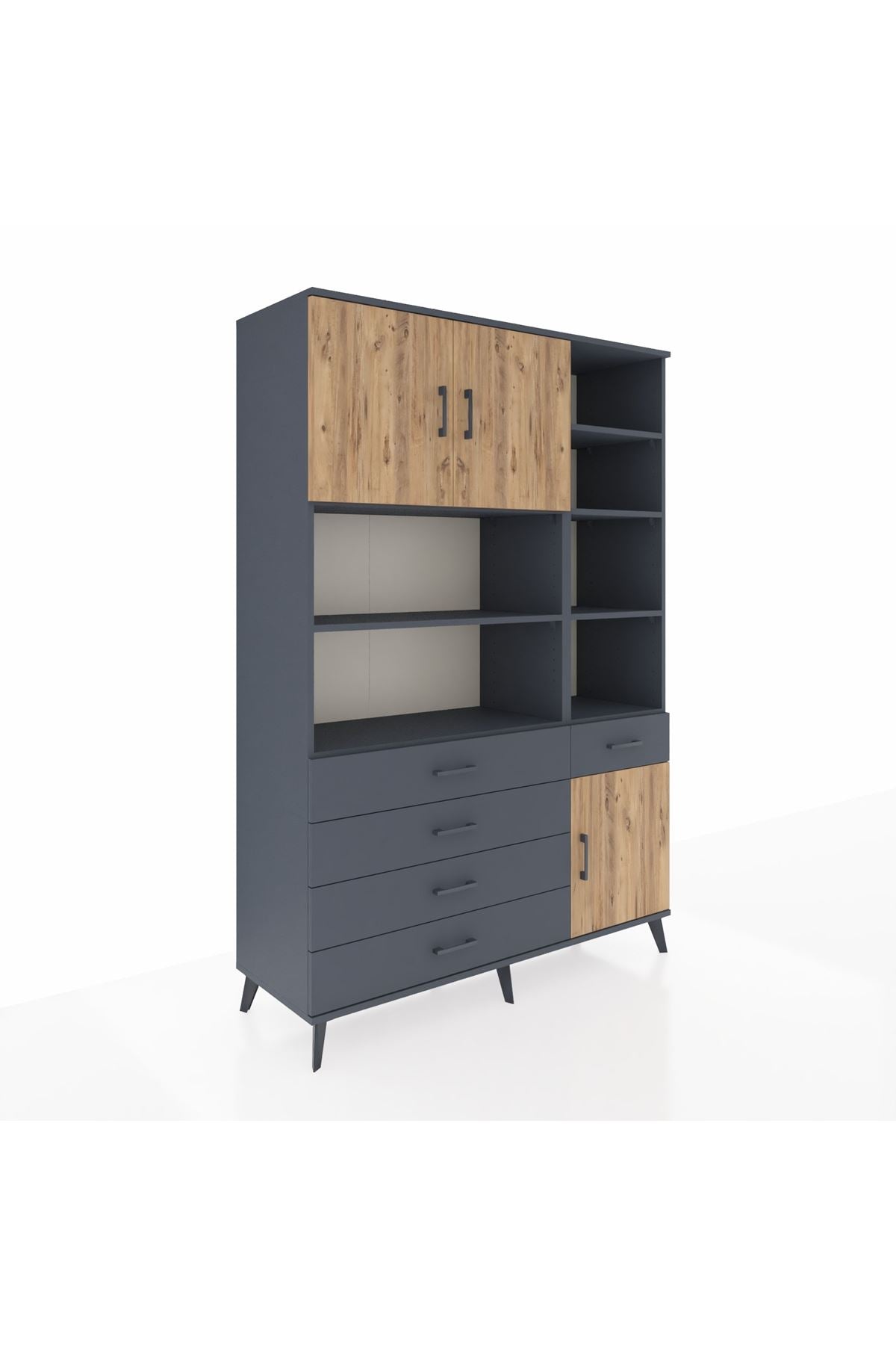 Hyperion Dolap 9 Raflı 5 Çekmeceli 3 Kapaklı 132x44x195 Antrasit-Çam/Antrasit