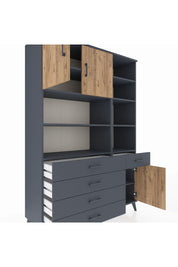 Hyperion Dolap 9 Raflı 5 Çekmeceli 3 Kapaklı 132x44x195 Antrasit-Çam/Antrasit