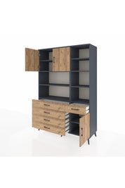 Hyperion Dolap 9 Raflı 5 Çekmeceli 3 Kapaklı 132x44x195 Antrasit-Çam/Çam