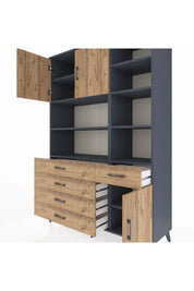 Hyperion Dolap 9 Raflı 5 Çekmeceli 3 Kapaklı 132x44x195 Antrasit-Çam/Çam