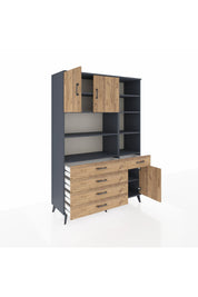 Hyperion Dolap 9 Raflı 5 Çekmeceli 3 Kapaklı 132x44x195 Antrasit-Çam/Çam