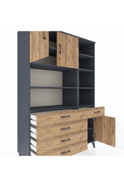 Hyperion Dolap 9 Raflı 5 Çekmeceli 3 Kapaklı 132x44x195 Antrasit-Çam/Çam