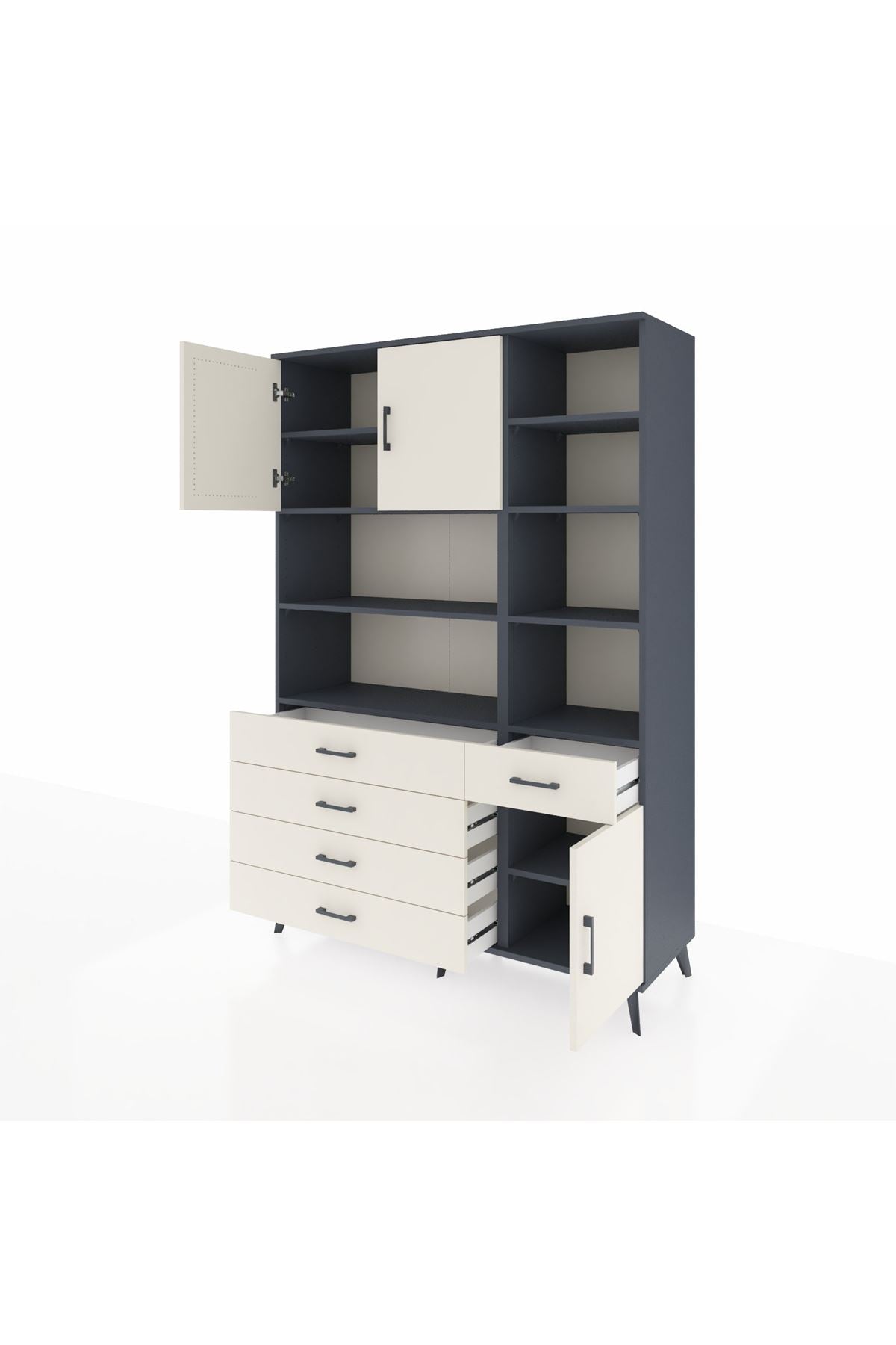 Hyperion Dolap 9 Raflı 5 Çekmeceli 3 Kapaklı 132x44x195 Antrasit-Aytaşı/Aytaşı