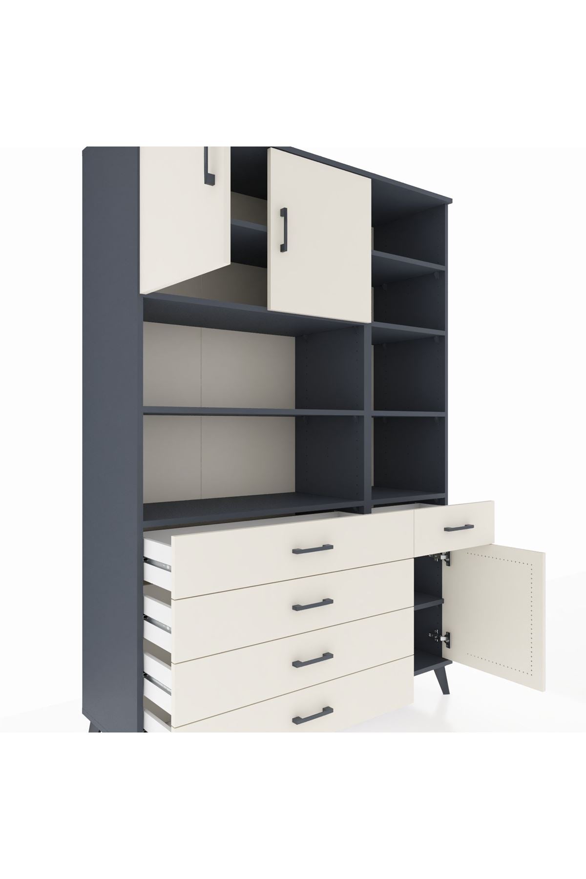 Hyperion Dolap 9 Raflı 5 Çekmeceli 3 Kapaklı 132x44x195 Antrasit-Aytaşı/Aytaşı