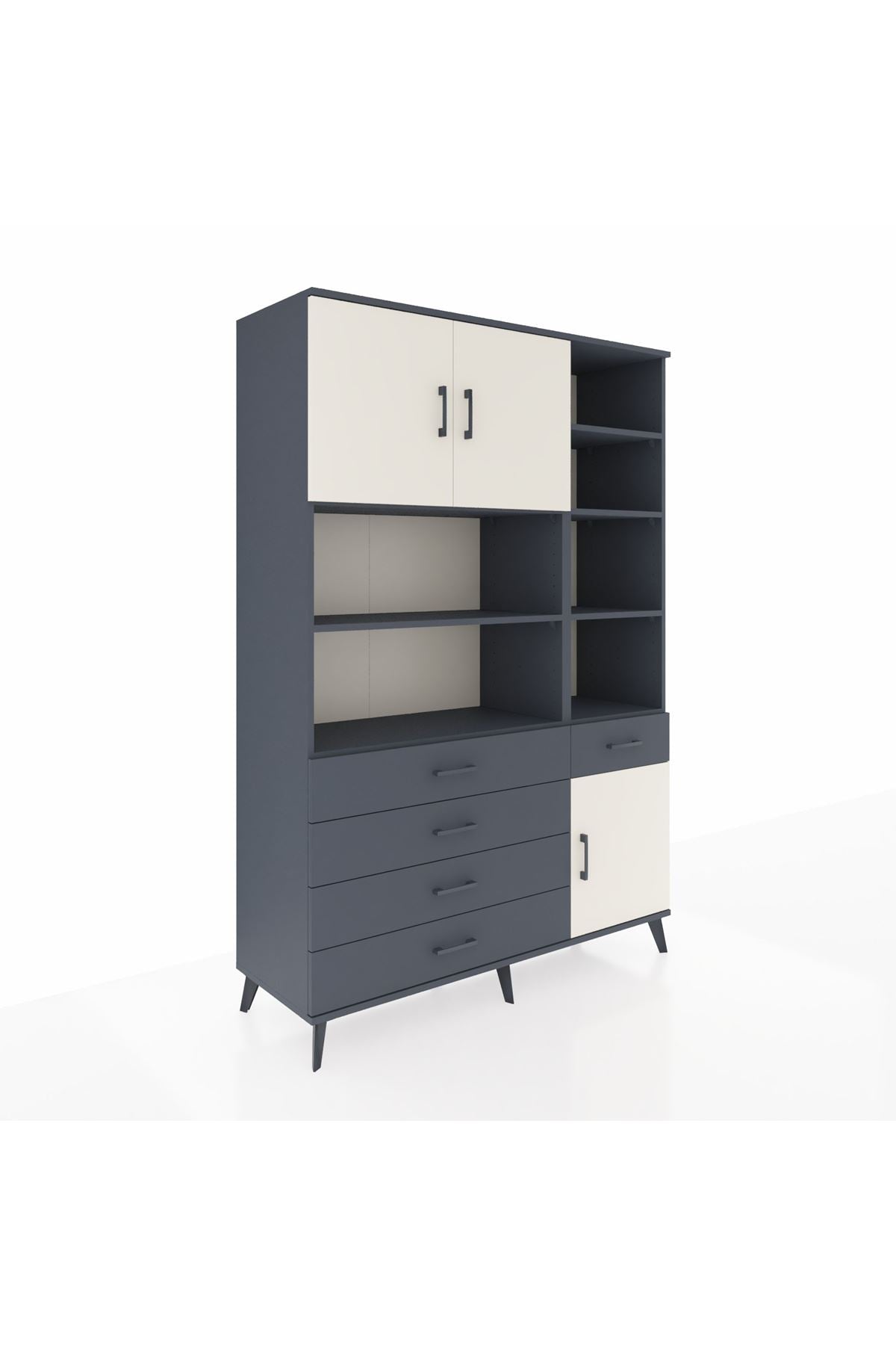 Hyperion Dolap 9 Raflı 5 Çekmeceli 3 Kapaklı 132x44x195 Antrasit-Aytaşı/Antrasit