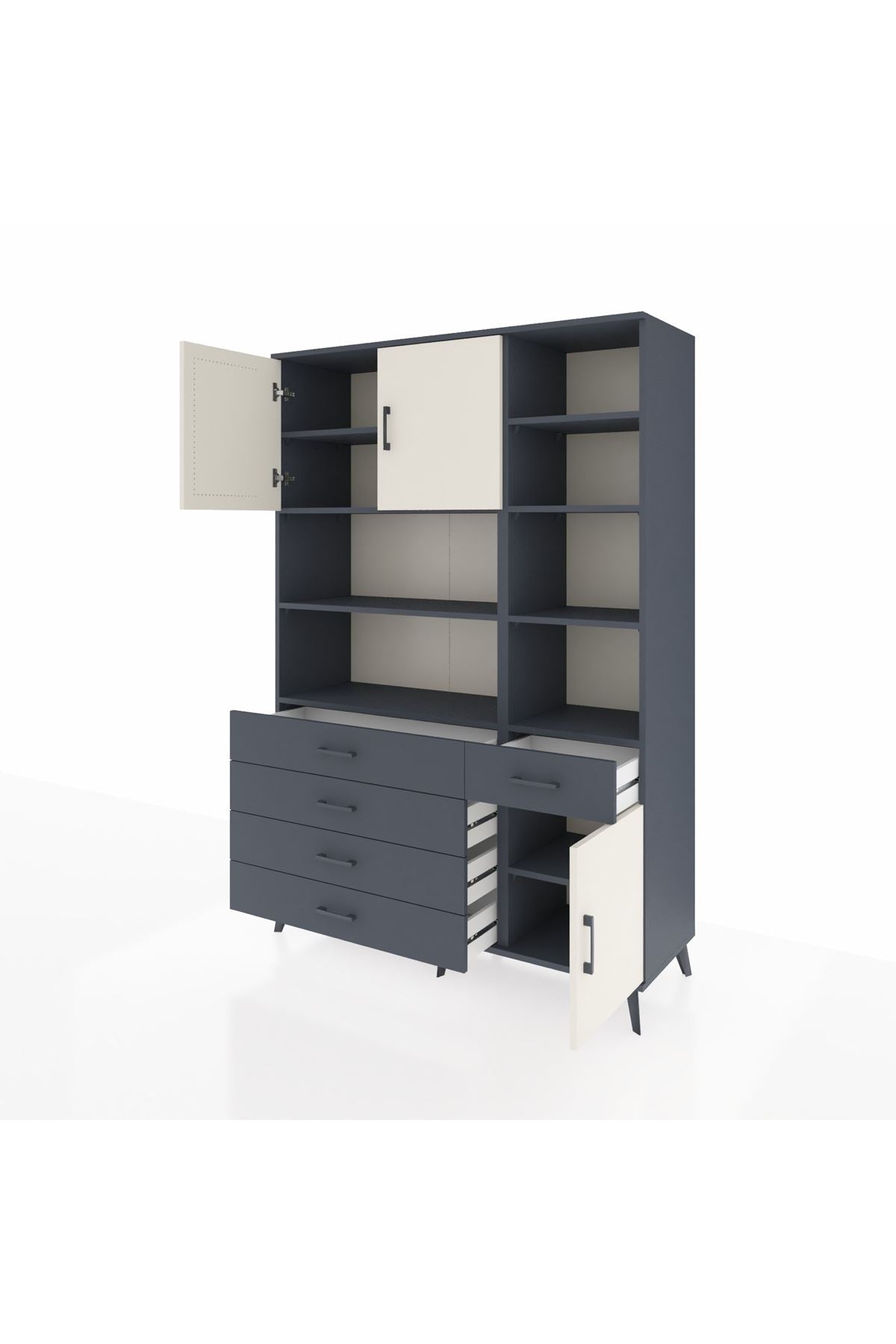 Hyperion Dolap 9 Raflı 5 Çekmeceli 3 Kapaklı 132x44x195 Antrasit-Aytaşı/Antrasit
