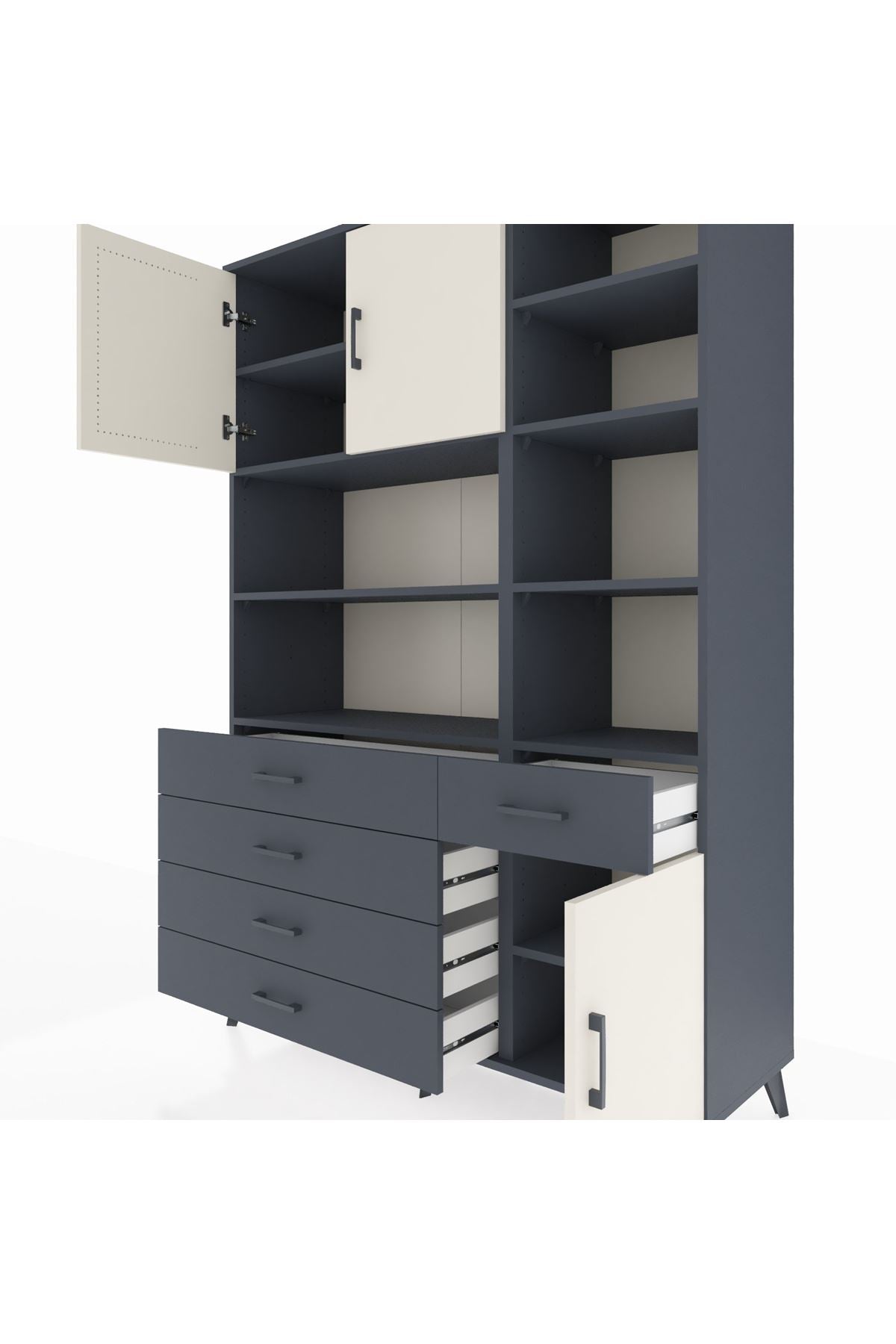 Hyperion Dolap 9 Raflı 5 Çekmeceli 3 Kapaklı 132x44x195 Antrasit-Aytaşı/Antrasit