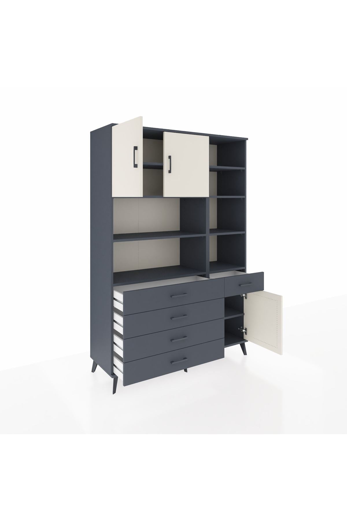 Hyperion Dolap 9 Raflı 5 Çekmeceli 3 Kapaklı 132x44x195 Antrasit-Aytaşı/Antrasit