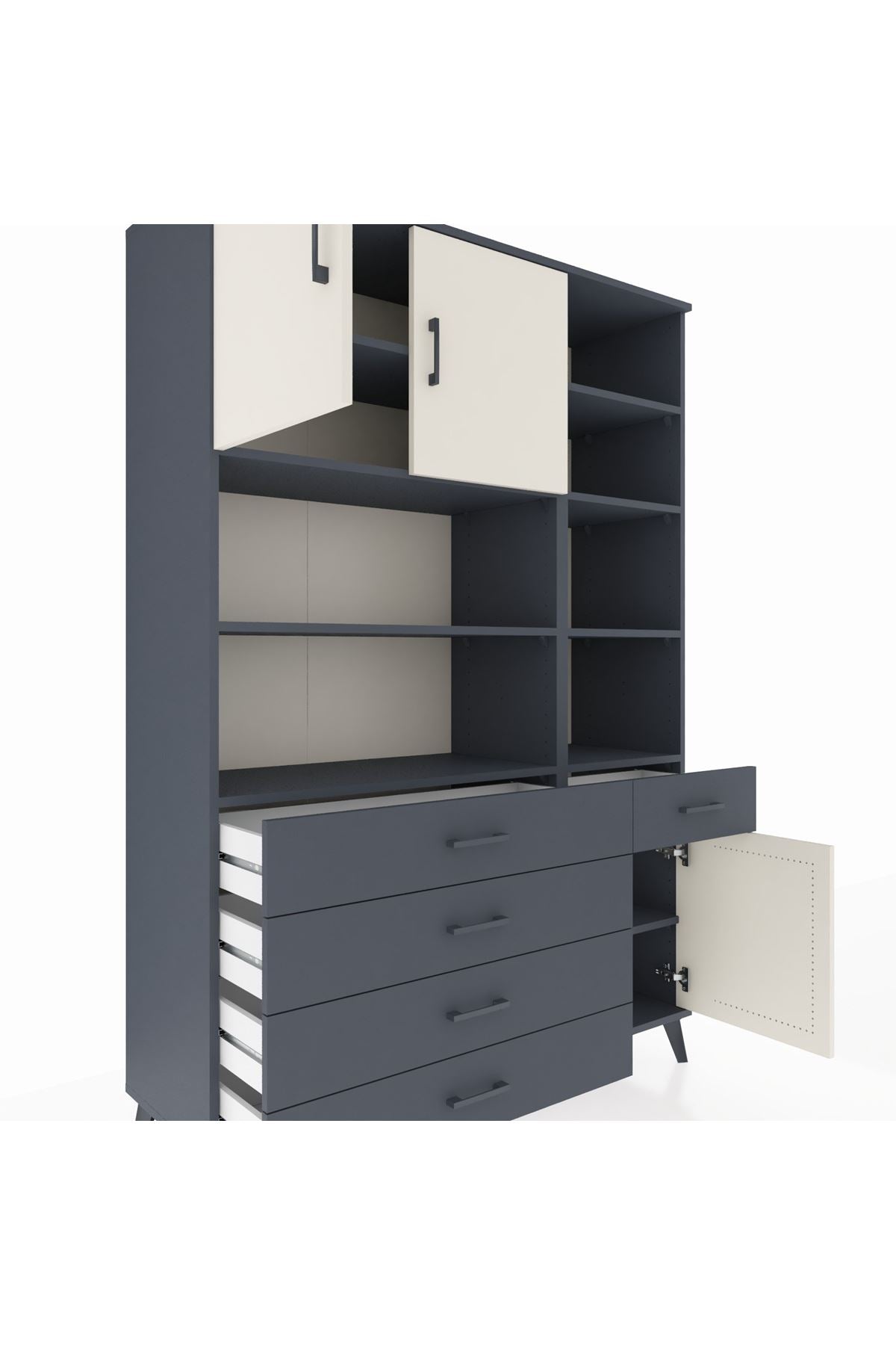 Hyperion Dolap 9 Raflı 5 Çekmeceli 3 Kapaklı 132x44x195 Antrasit-Aytaşı/Antrasit