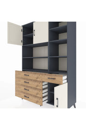 Hyperion Dolap 9 Raflı 5 Çekmeceli 3 Kapaklı 132x44x195 Antrasit-Aytaşı/Çam