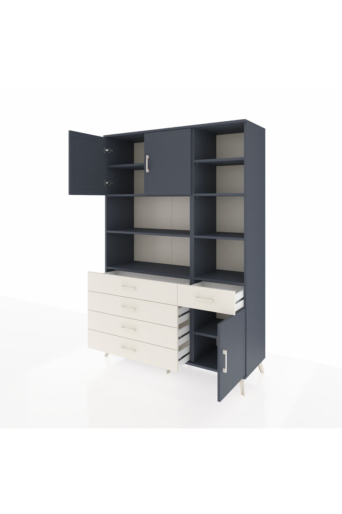 Hyperion Dolap 9 Raflı 5 Çekmeceli 3 Kapaklı 132x44x195 Antrasit-Antrasit/Aytaşı