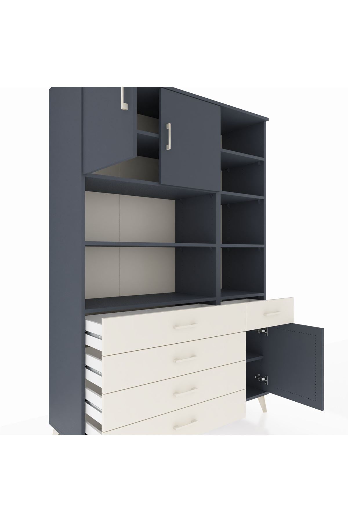 Hyperion Dolap 9 Raflı 5 Çekmeceli 3 Kapaklı 132x44x195 Antrasit-Antrasit/Aytaşı