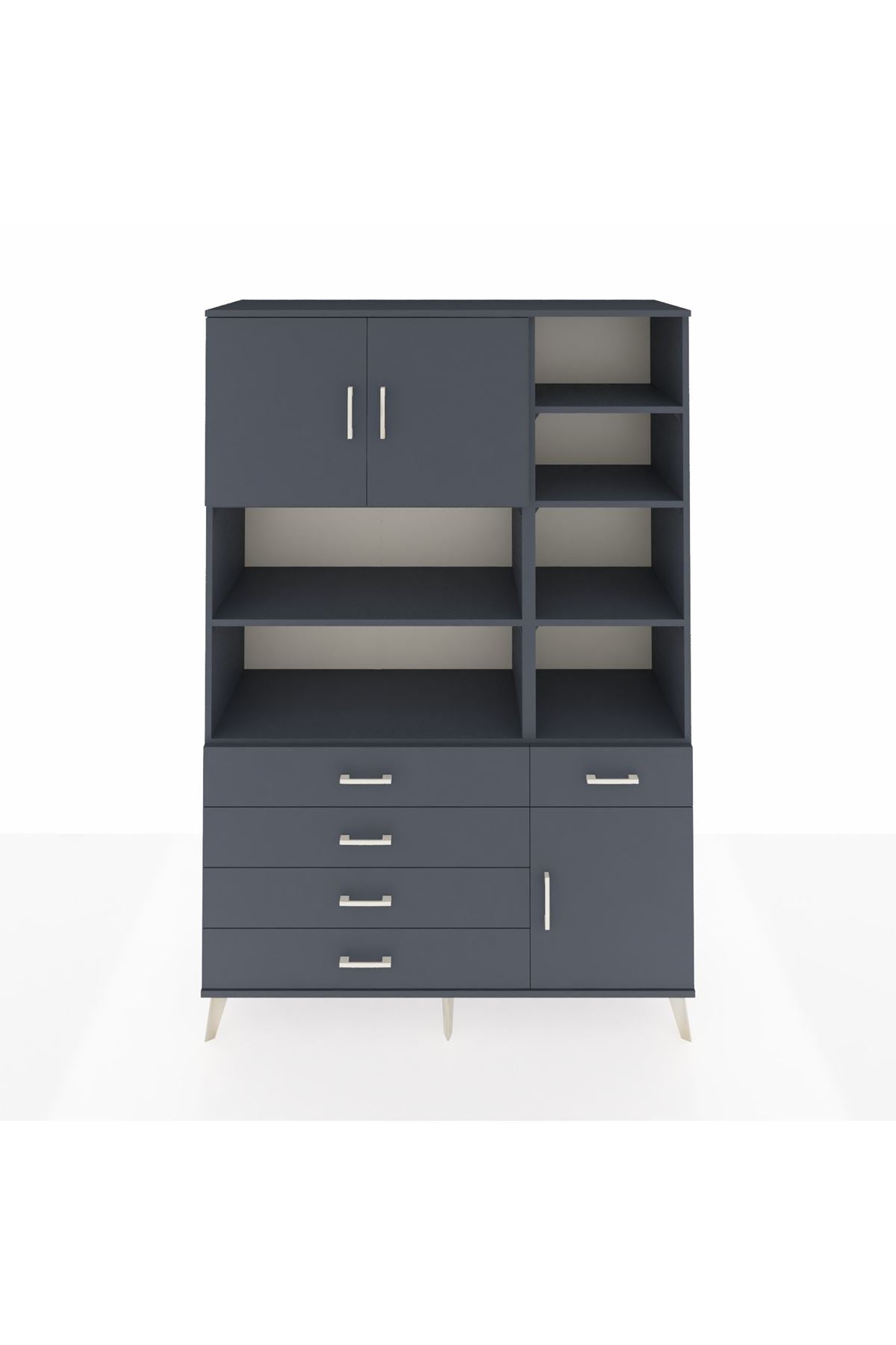 Hyperion Dolap 9 Raflı 5 Çekmeceli 3 Kapaklı 132x44x195 Antrasit-Antrasit/Antrasit
