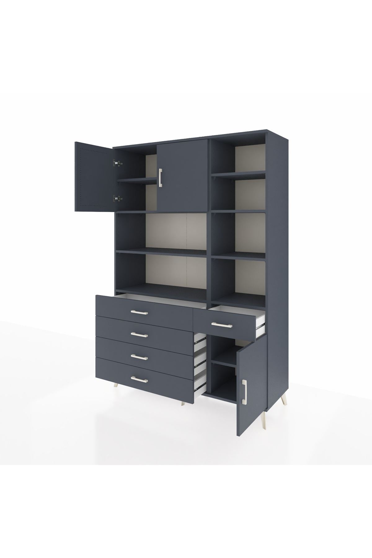 Hyperion Dolap 9 Raflı 5 Çekmeceli 3 Kapaklı 132x44x195 Antrasit-Antrasit/Antrasit