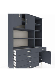 Hyperion Dolap 9 Raflı 5 Çekmeceli 3 Kapaklı 132x44x195 Antrasit-Antrasit/Antrasit