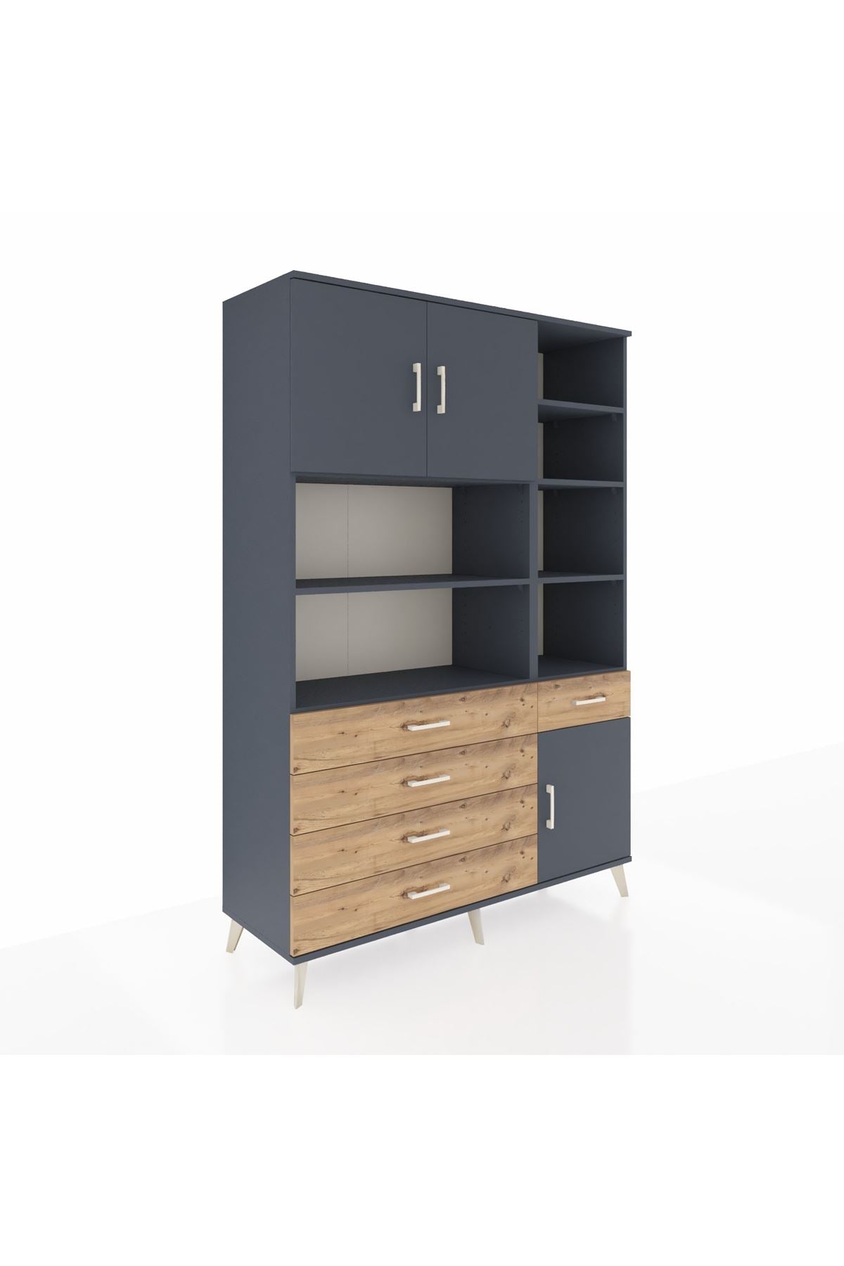 Hyperion Dolap 9 Raflı 5 Çekmeceli 3 Kapaklı 132x44x195 Antrasit-Antrasit/Çam