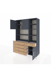 Hyperion Dolap 9 Raflı 5 Çekmeceli 3 Kapaklı 132x44x195 Antrasit-Antrasit/Çam