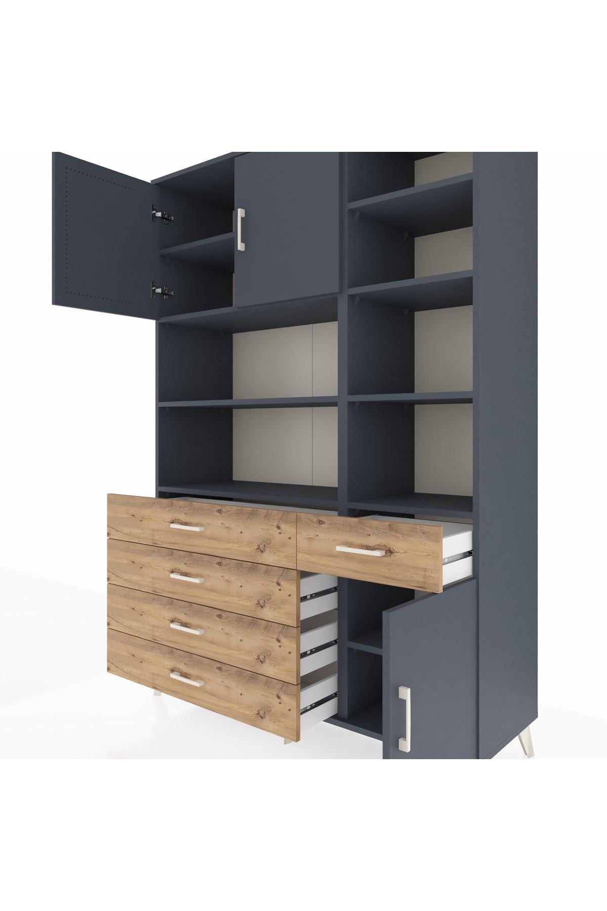 Hyperion Dolap 9 Raflı 5 Çekmeceli 3 Kapaklı 132x44x195 Antrasit-Antrasit/Çam