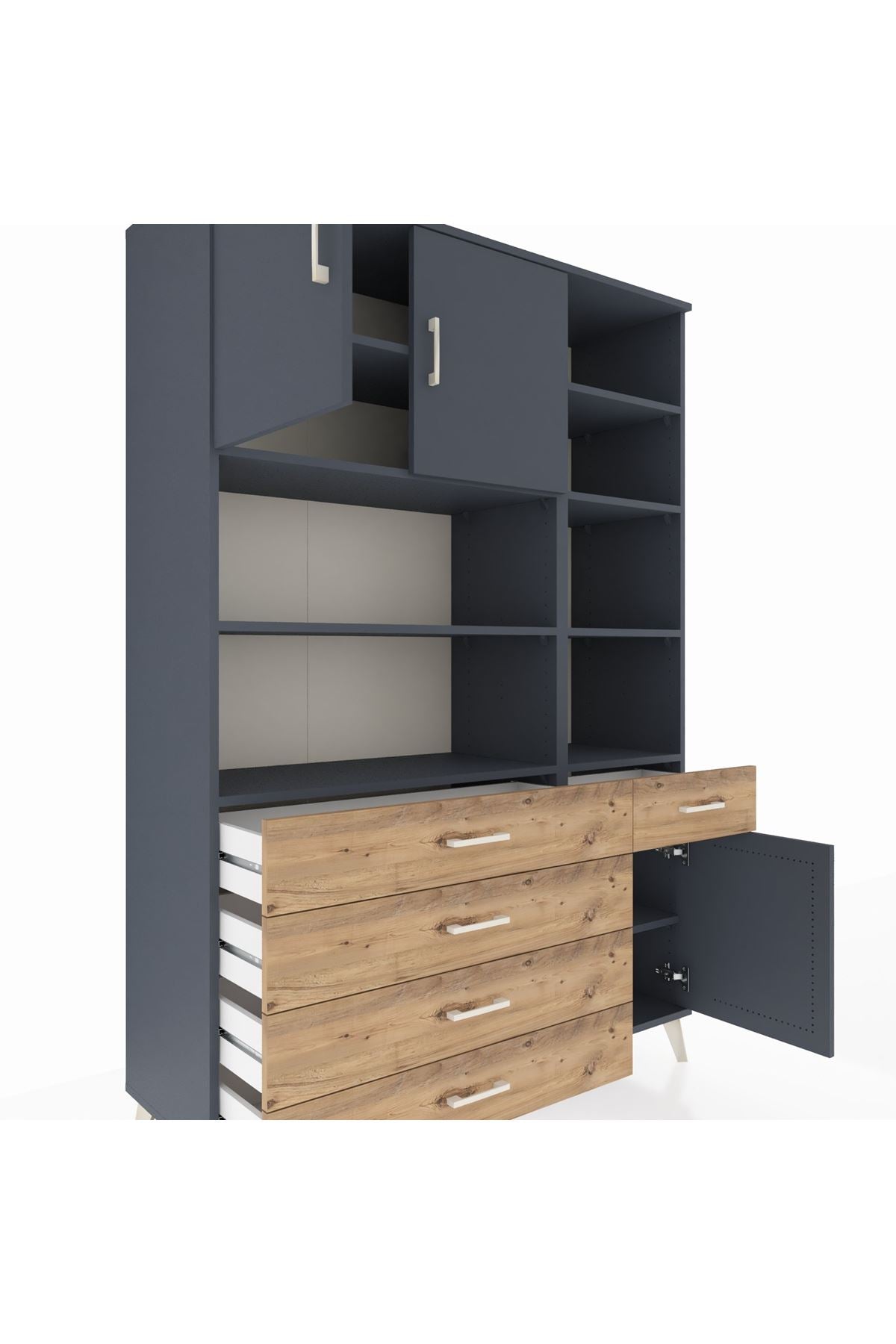 Hyperion Dolap 9 Raflı 5 Çekmeceli 3 Kapaklı 132x44x195 Antrasit-Antrasit/Çam