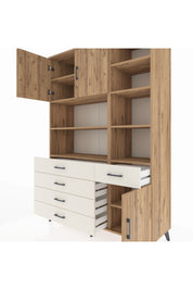 Hyperion Dolap 9 Raflı 5 Çekmeceli 3 Kapaklı 132x44x195 Çam-Çam/Aytaşı