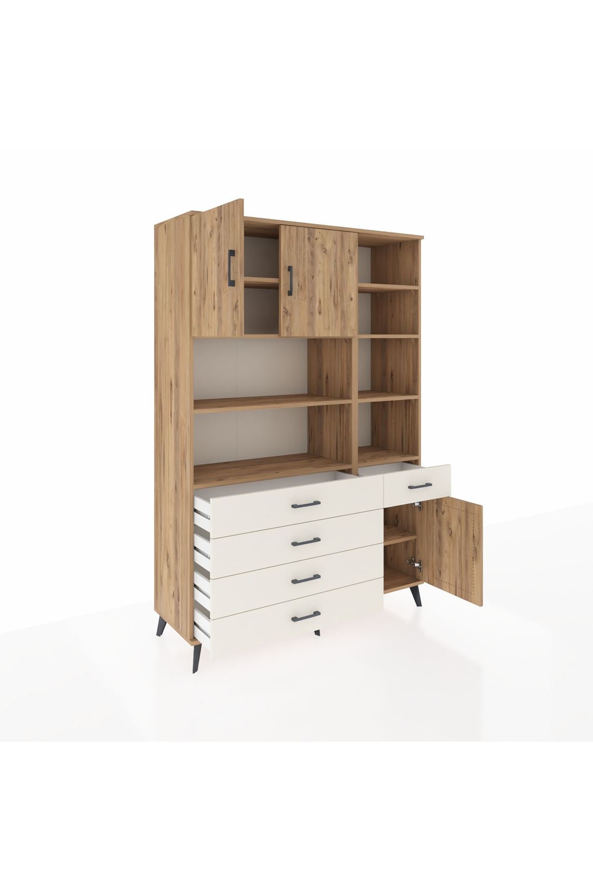 Hyperion Dolap 9 Raflı 5 Çekmeceli 3 Kapaklı 132x44x195 Çam-Çam/Aytaşı