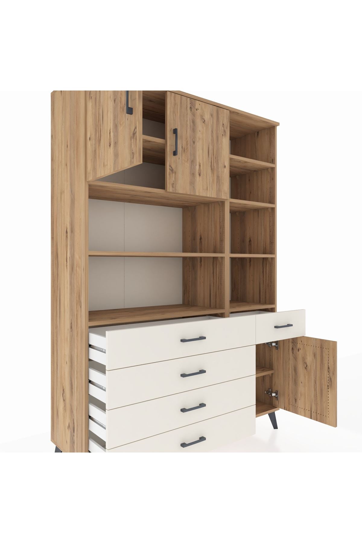 Hyperion Dolap 9 Raflı 5 Çekmeceli 3 Kapaklı 132x44x195 Çam-Çam/Aytaşı