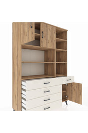 Hyperion Dolap 9 Raflı 5 Çekmeceli 3 Kapaklı 132x44x195 Çam-Çam/Aytaşı