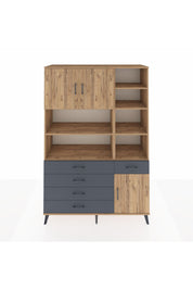 Hyperion Dolap 9 Raflı 5 Çekmeceli 3 Kapaklı 132x44x195 Çam-Çam/Antrasit