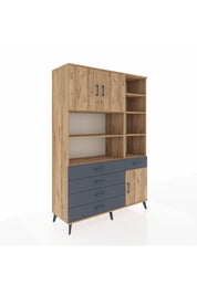 Hyperion Dolap 9 Raflı 5 Çekmeceli 3 Kapaklı 132x44x195 Çam-Çam/Antrasit