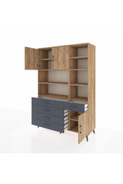 Hyperion Dolap 9 Raflı 5 Çekmeceli 3 Kapaklı 132x44x195 Çam-Çam/Antrasit