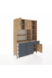 Hyperion Dolap 9 Raflı 5 Çekmeceli 3 Kapaklı 132x44x195 Çam-Çam/Antrasit