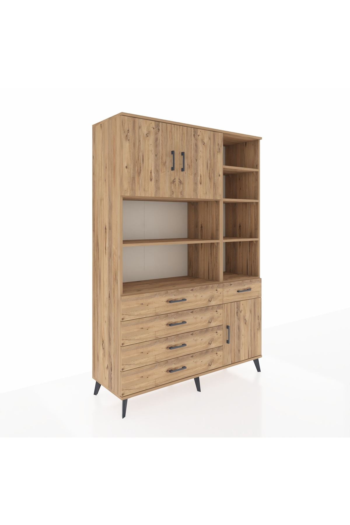 Hyperion Dolap 9 Raflı 5 Çekmeceli 3 Kapaklı 132x44x195 Çam-Çam/Çam